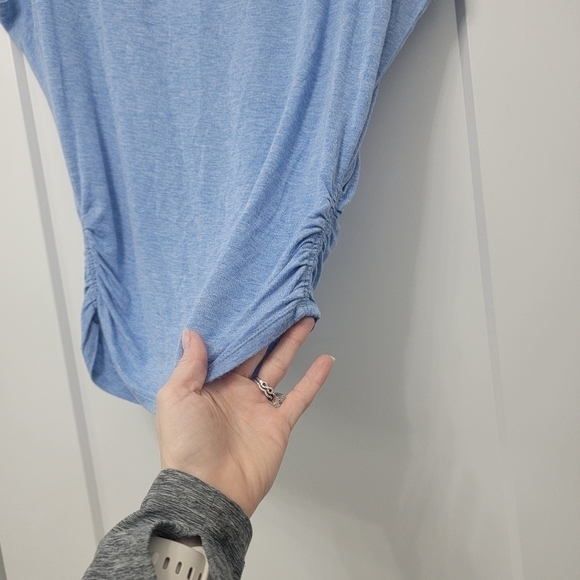 Max Studio Heather Blue Braided Boat Neck Ruched Side Dolman Sleeve T-shirt - Picture 4 of 10